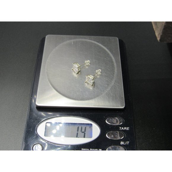 Sterling Silver Simple Brilliant Square Clear Gem CZ Stud Earrings - Picture 6 of 6